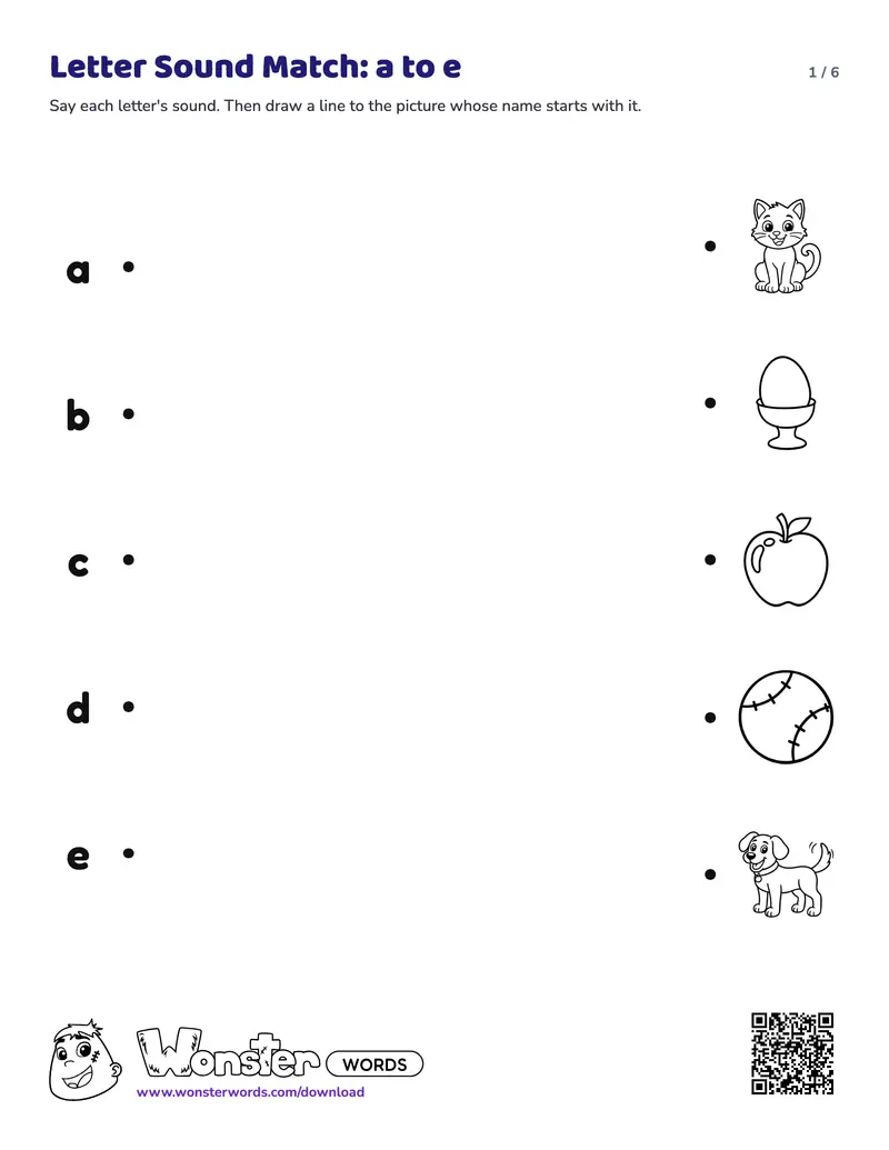Page 1 of the Letter Sound Match worksheet (6 pages): 25 letters, answer key included