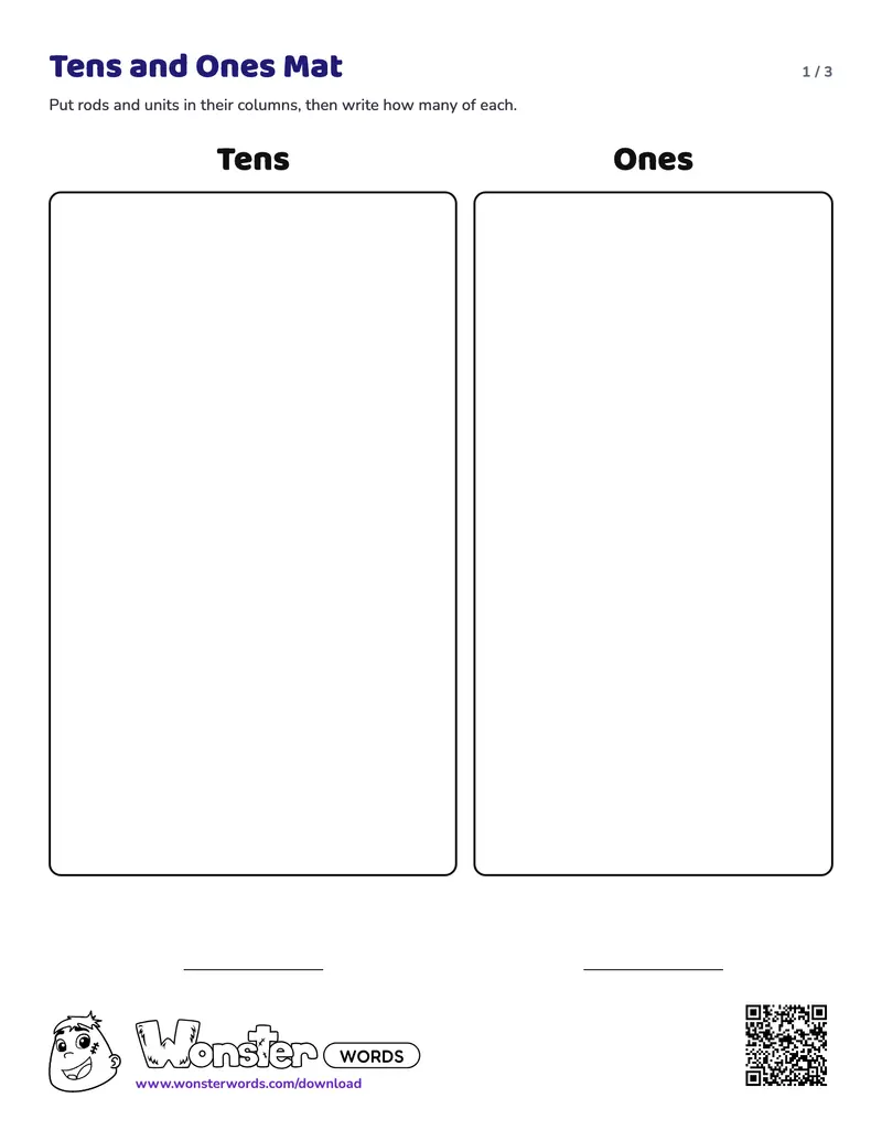 Page 1 of the Base Ten Mat worksheet (3 pages): 2 mats