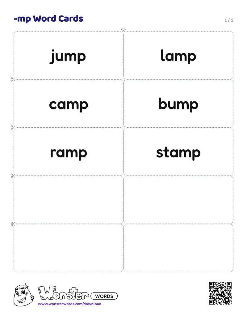 The -mp Word Cards worksheet: 6 cards