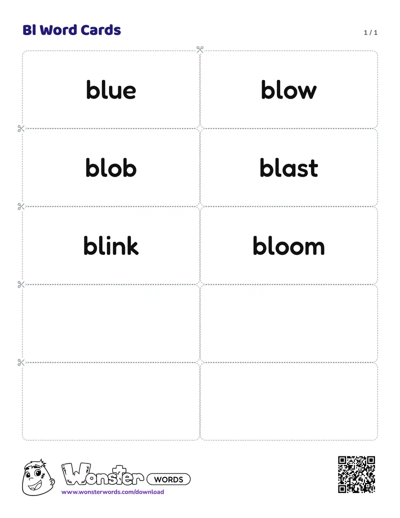 The Bl Word Cards worksheet: 6 cards
