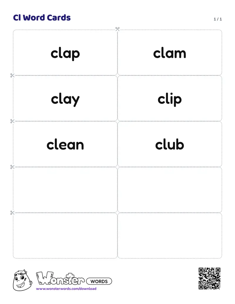 The Cl Word Cards worksheet: 6 cards