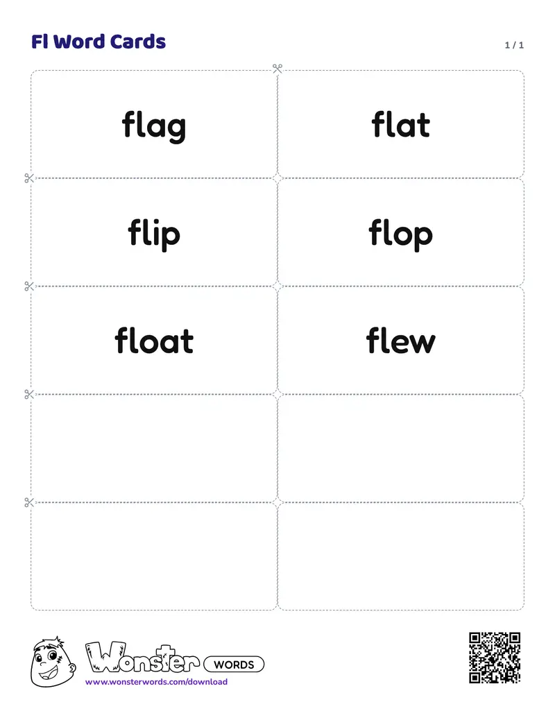 The Fl Word Cards worksheet: 6 cards