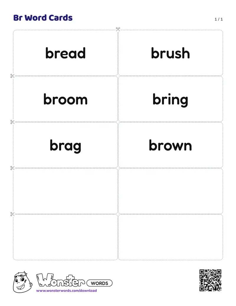 The Br Word Cards worksheet: 6 cards