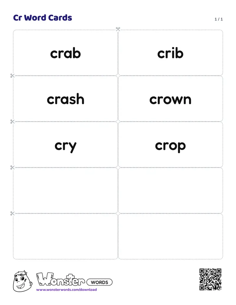 The Cr Word Cards worksheet: 6 cards