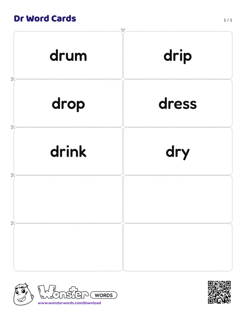The Dr Word Cards worksheet: 6 cards