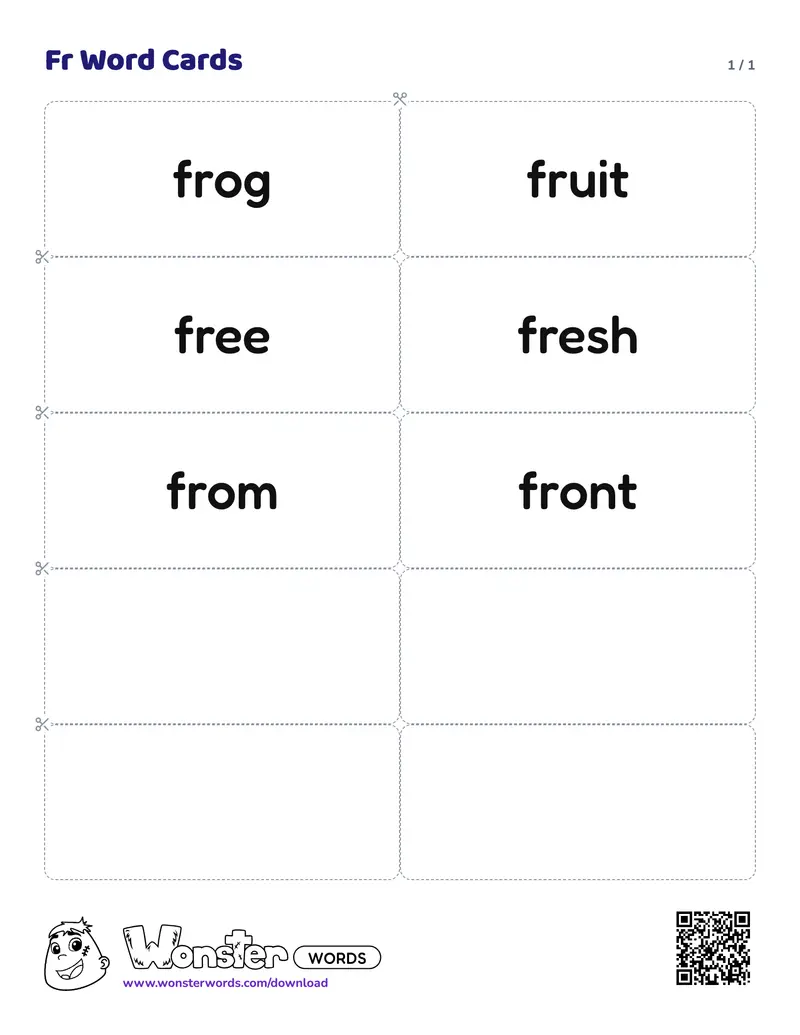 The Fr Word Cards worksheet: 6 cards