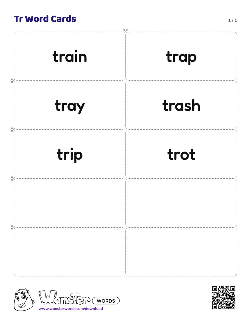 The Tr Word Cards worksheet: 6 cards