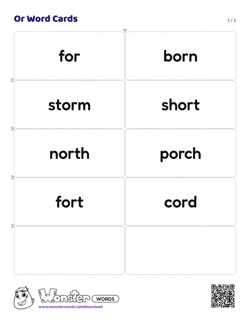 The Or Word Cards worksheet: 8 cards