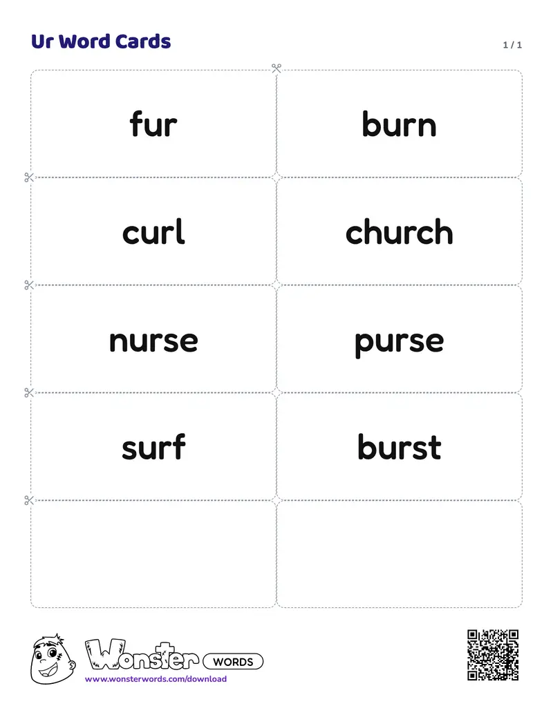 The Ur Word Cards worksheet: 8 cards