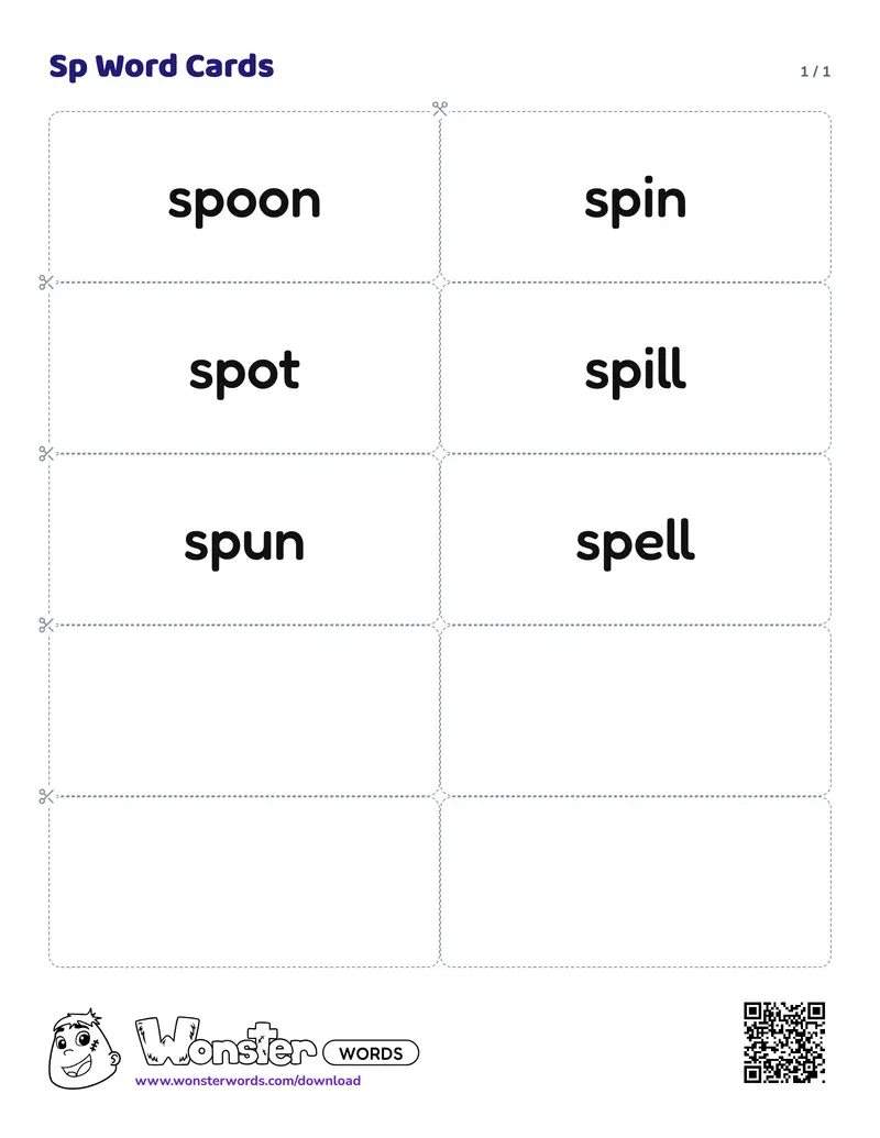 The Sp Word Cards worksheet: 6 cards