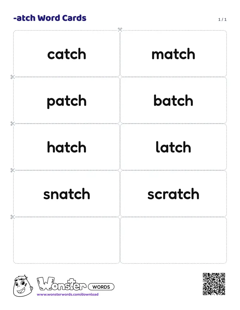 The -atch Word Cards worksheet: 8 cards