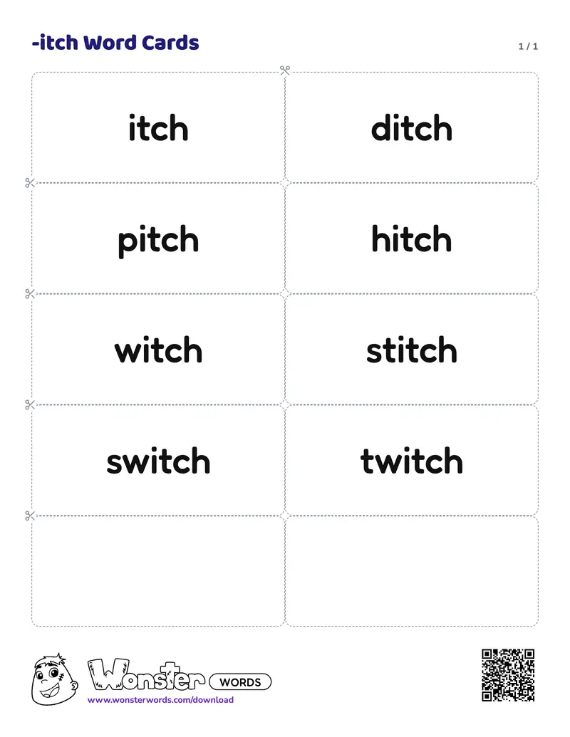 The -itch Word Cards worksheet: 8 cards