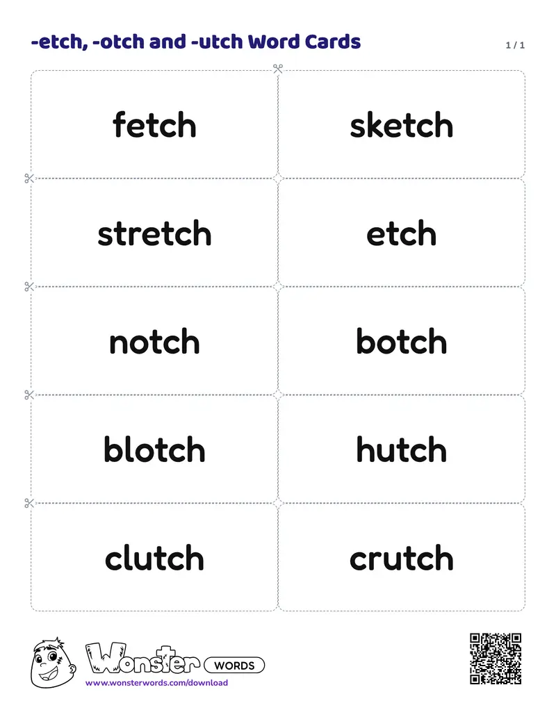 The -etch, -otch and -utch Word Cards worksheet: 10 cards